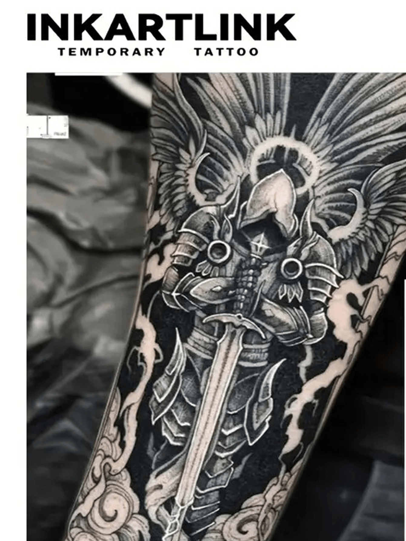 Customizable Black Warrior Angel Temporary Tattoo